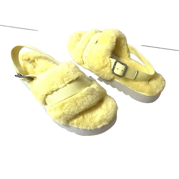 Koolaburra UGG Furry Sling Back Womens Sz 11 Slipper Sandals Yellow Faux Fur New - Picture 2 of 11